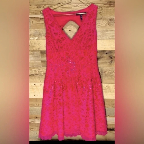 BCBG Katrina mini dress sequins lace azalea/hot pink cut out holidays sparkle 10 - Picture 3 of 6